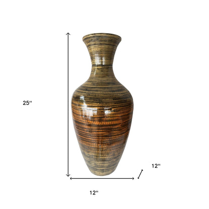 25" Black And Gold Striped Urn Bamboo Floor Vase