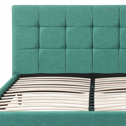 Turquoise Tufted Fabric Upholstered Queen Bed Frame