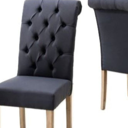 Set of Two Tufted Blue and Brown Upholstered Linen Dining Side Chairs