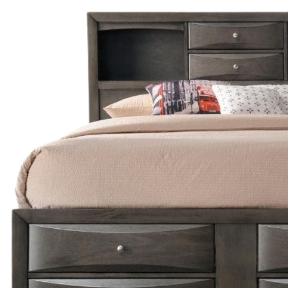 Gray Solid Wood King With Ten Drawers Bed Frame