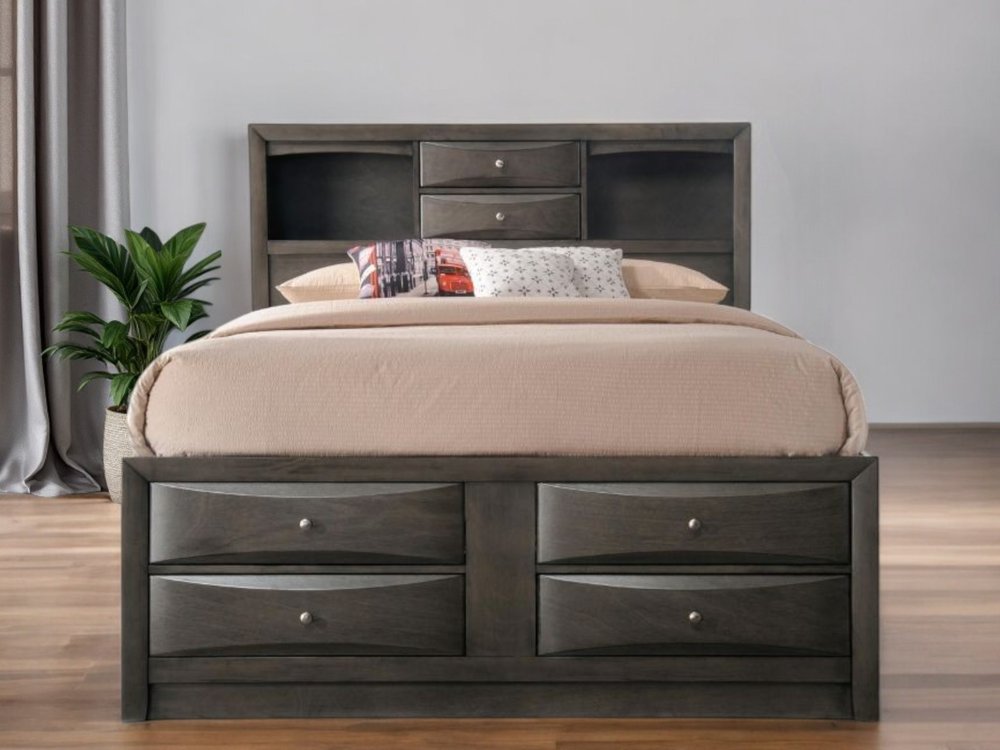 Gray Solid Wood King With Ten Drawers Bed Frame