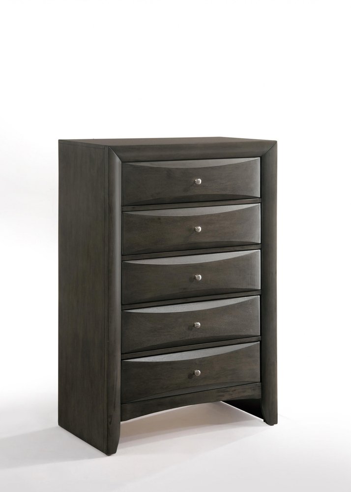 32" Gray Wood Five Drawer Dresser