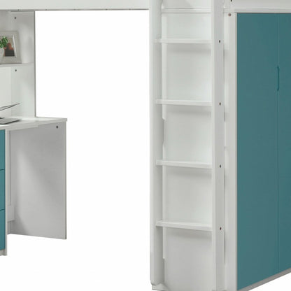 White And Gray Twin Loft Bed And Desk