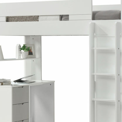 White And Pink Twin Loft Bed And Desk