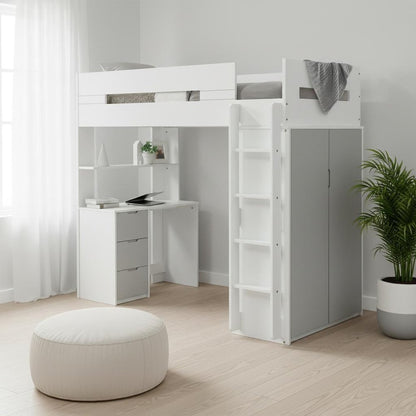 White And Gray Twin Loft Bed And Desk