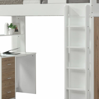 White And Gray Twin Loft Bed And Desk