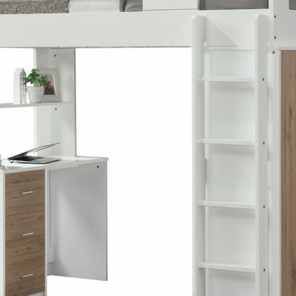 White And Pink Twin Loft Bed And Desk