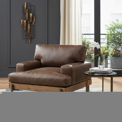 41" Chocolate and Gray Faux Leather Chair and a Half