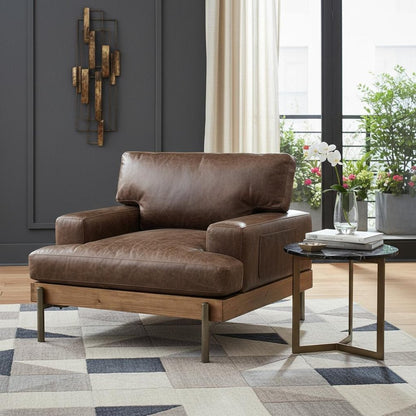 41" Chocolate and Gray Faux Leather Chair and a Half