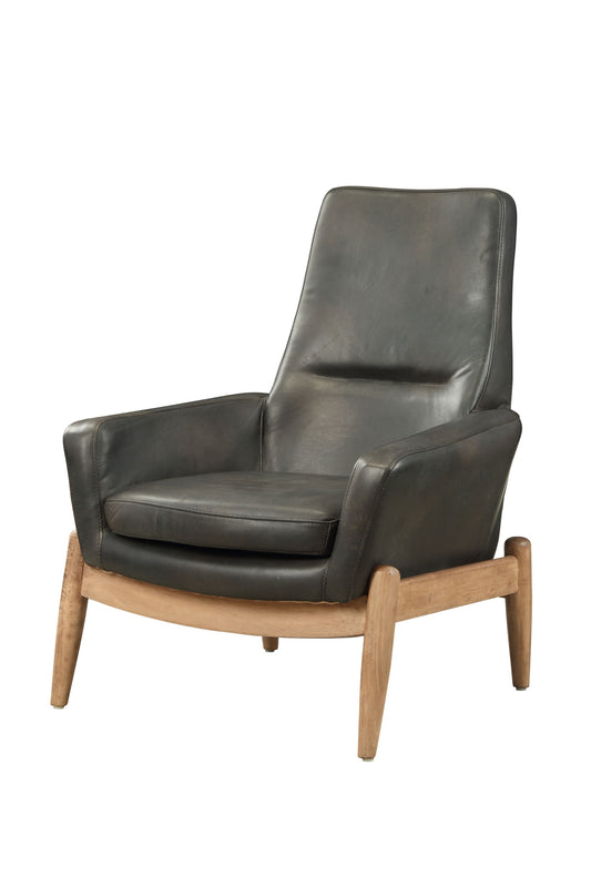 30" Black and Brown Top Grain Leather Lounge Chair