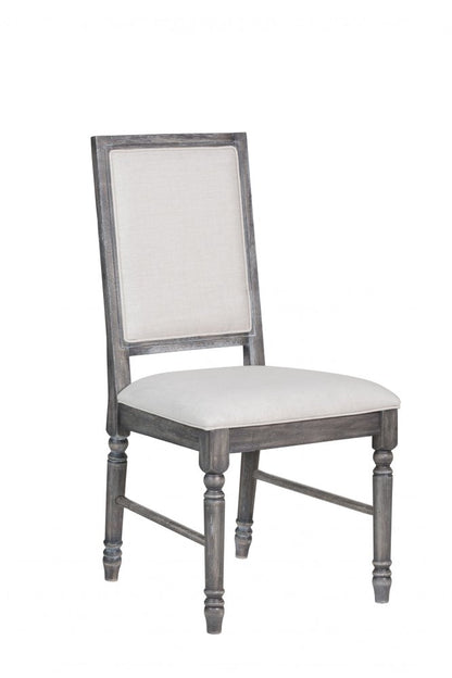 Set of Two Cream and Gray Upholstered Linen Dining Side Chairs