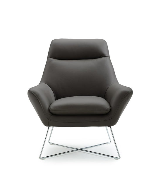 33" Gray and Silver Italian Leather Tufted Arm Chair