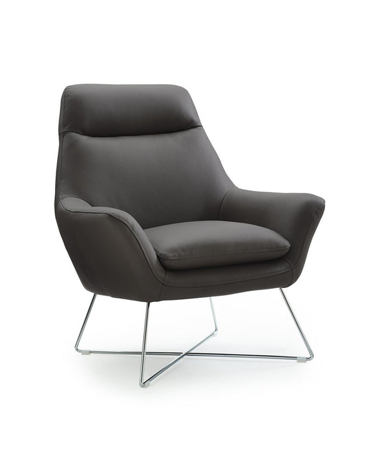 33" Gray and Silver Italian Leather Tufted Arm Chair
