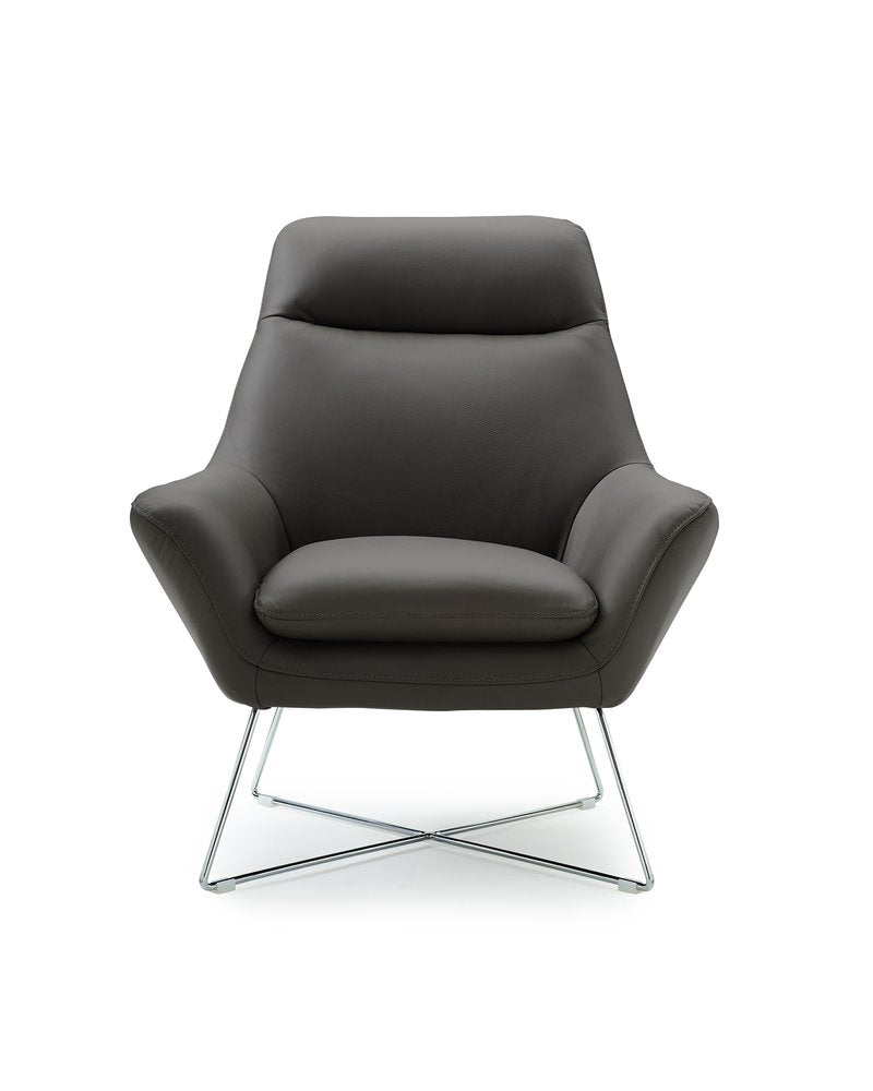 33" Gray and Silver Italian Leather Tufted Arm Chair