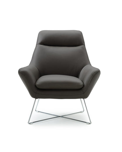 33" Gray and Silver Italian Leather Tufted Arm Chair