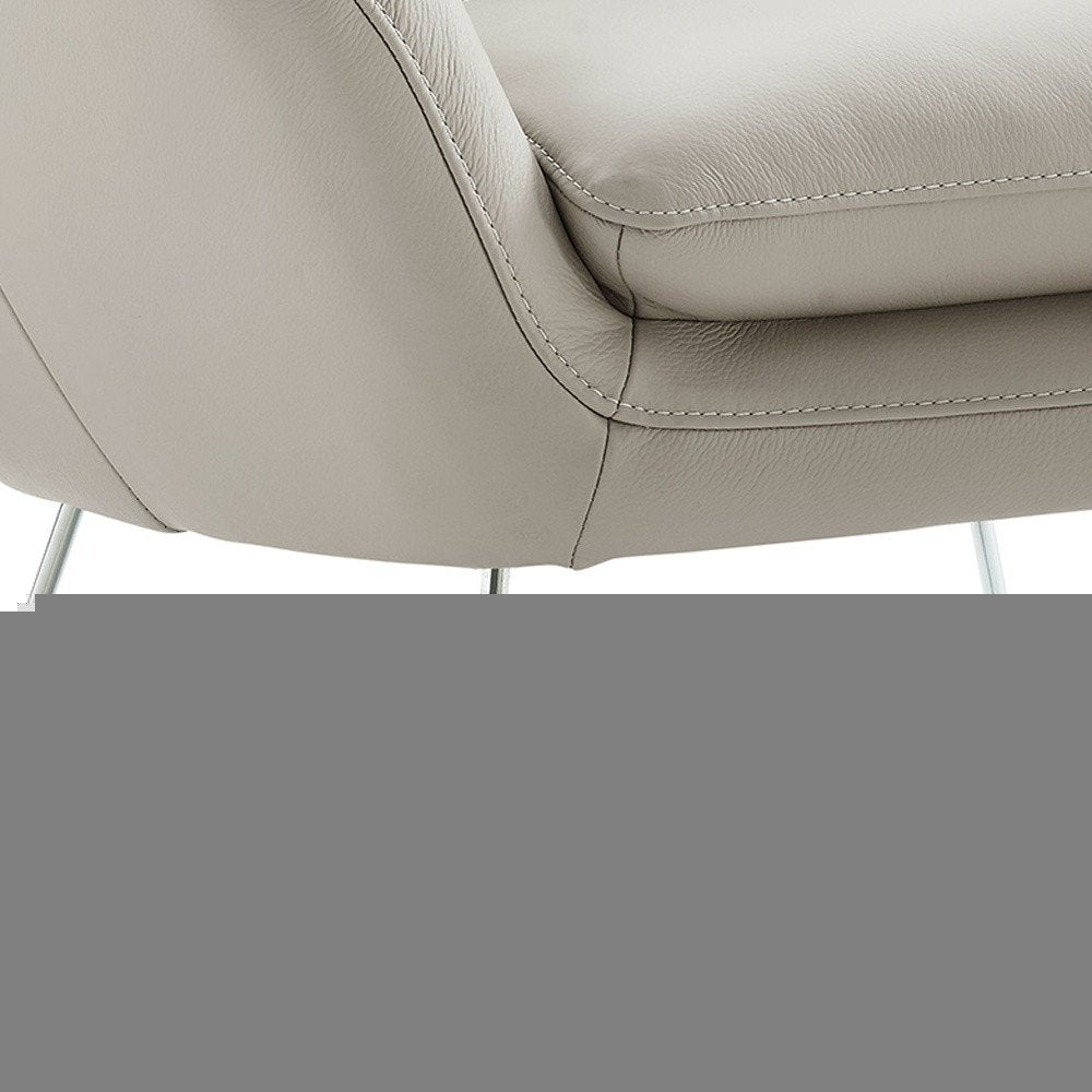 33" Light Gray and Silver Italian Leather Tufted Arm Chair