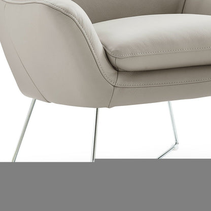 33" Light Gray and Silver Italian Leather Tufted Arm Chair