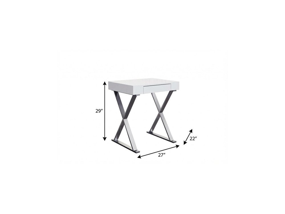 27" White and Silver Writing Desk