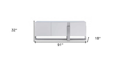 91" White Glass Frame Console Table