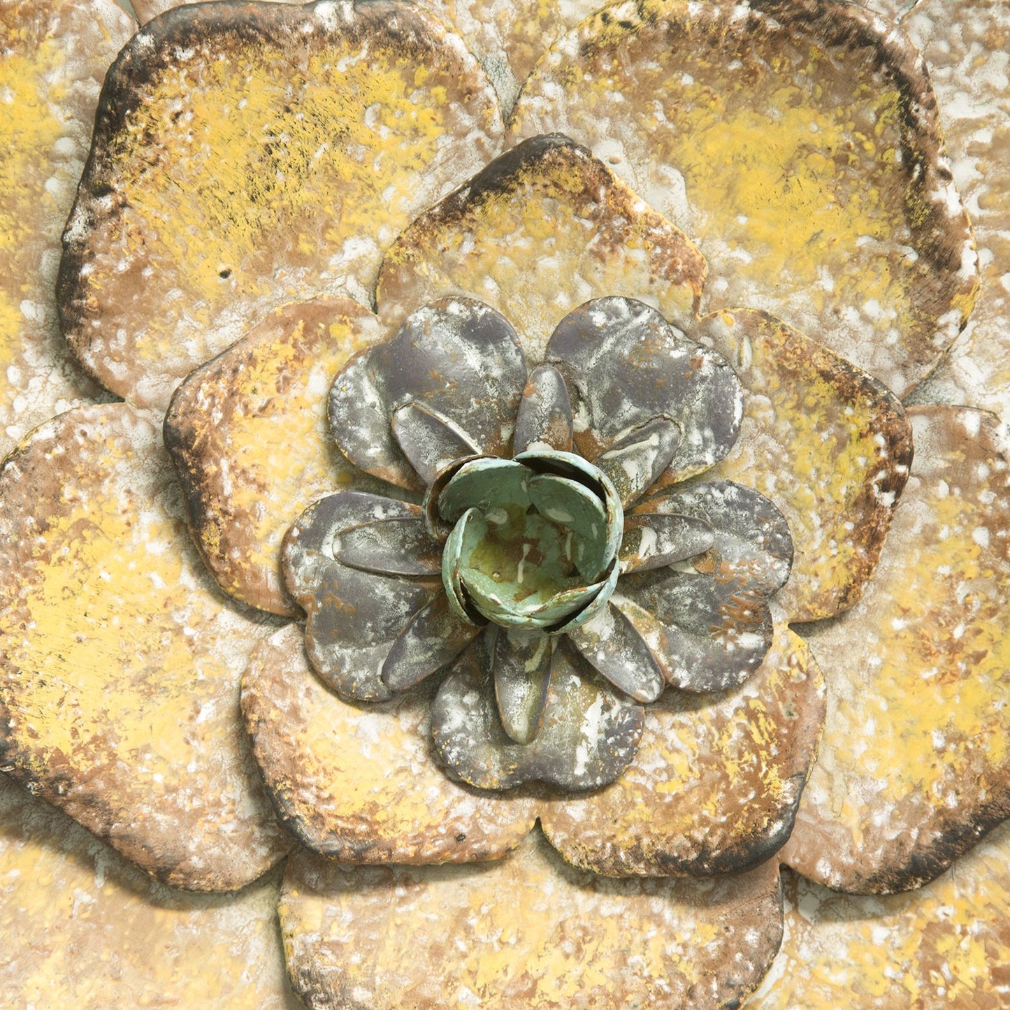 Set Of Three Teal Yellow And Ivory Chic Metal Flowers Wall Art Decor