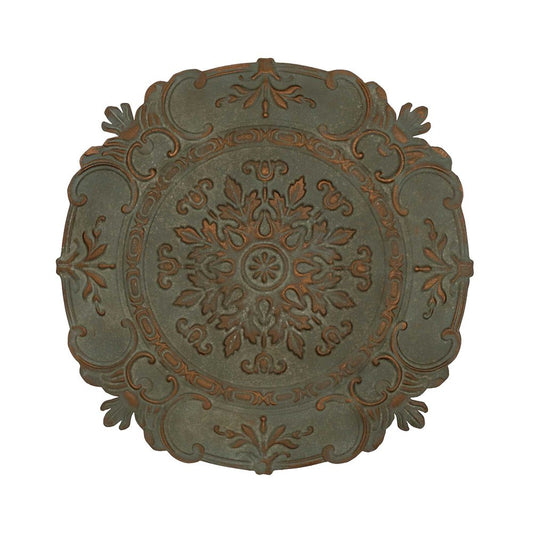 31" Distressed Green European Medallion Metal Wall Decor
