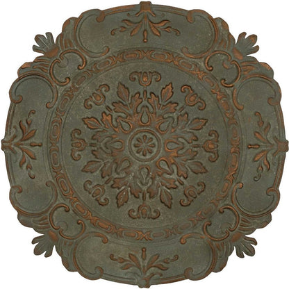 31" Distressed Green European Medallion Metal Wall Decor