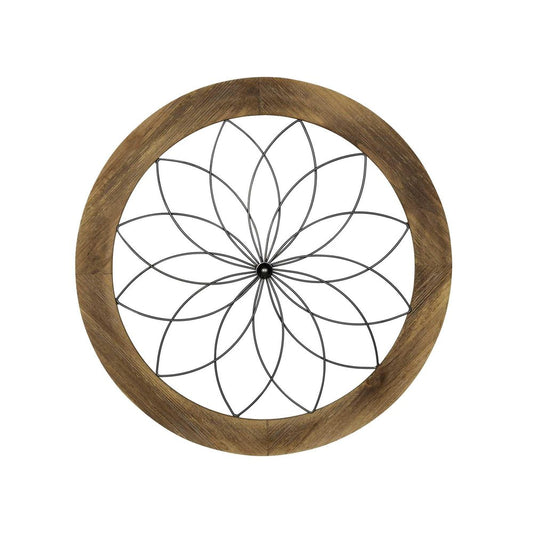 26" X 26" Light Brown Metal And Wood Circle Hanging Dimensional Sculpture