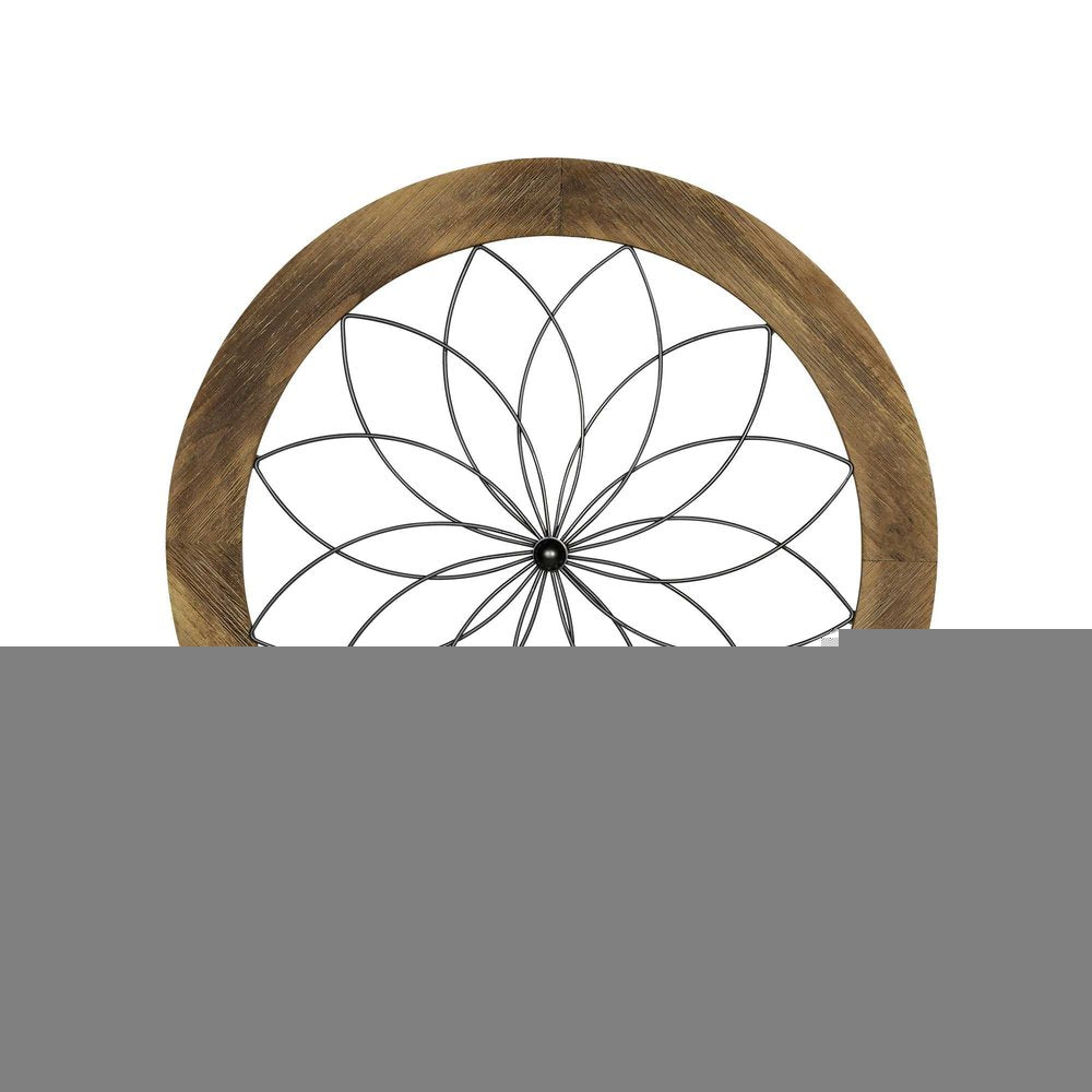 26" Light Brown Wood And Metal Circle Flower Hanging Dimensional Sculpture