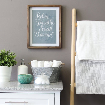 14" X 11" Relax Breathe Soak Unwind Brown Framed Bathroom Wall Art