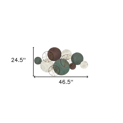 47" Bronze Green and White Metal and Jute Plates Distressed Wall Decor