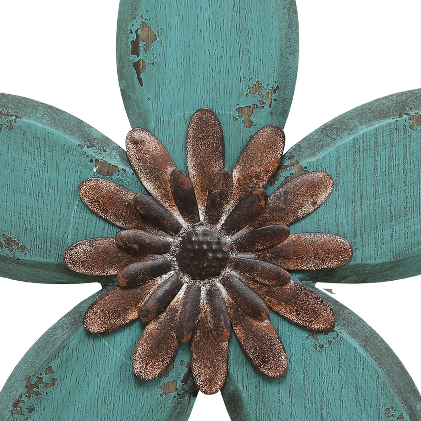 Distressed Teal And Red Antique Flower Metalwall Decor