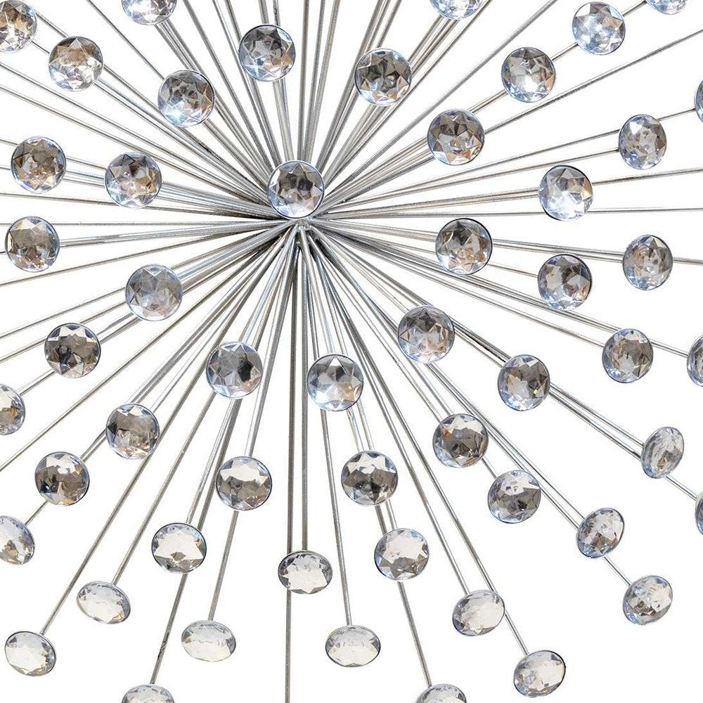 24" Contemporary Silver And Faux Crystal Bling Wall Decor
