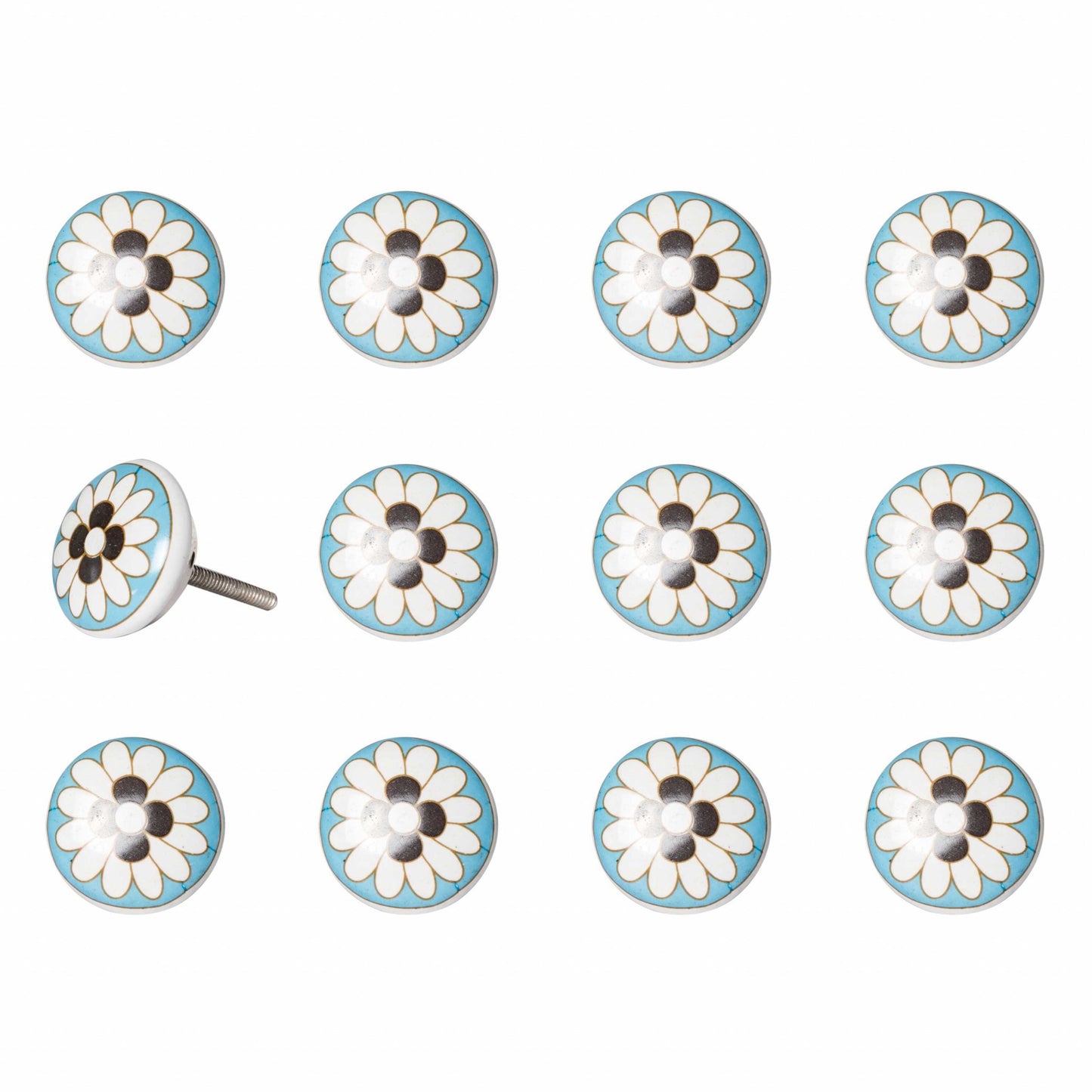 1.5" X 1.5" X 1.5" White Teal And Gold  Knobs 12 Pack