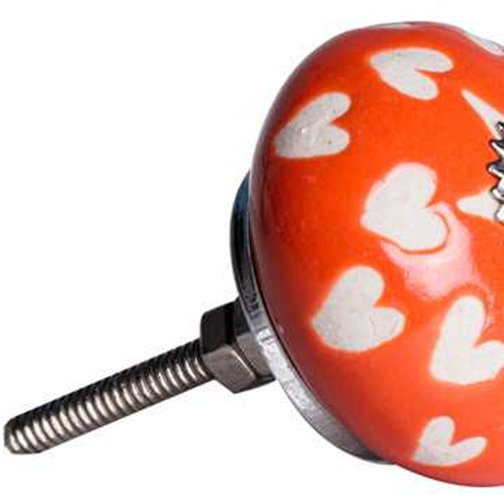 Set of Twelve Orange White And Silver Floral Ceramic Drawer Pull Knobs