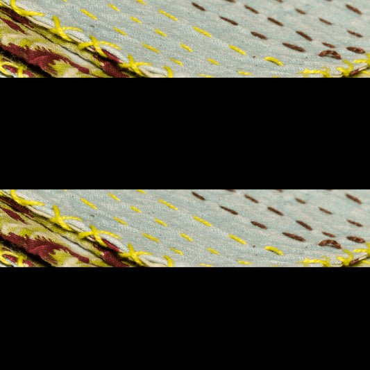 50" X 70" Red and Green Kantha Cotton Abstract Throw Blanket with Embroidery