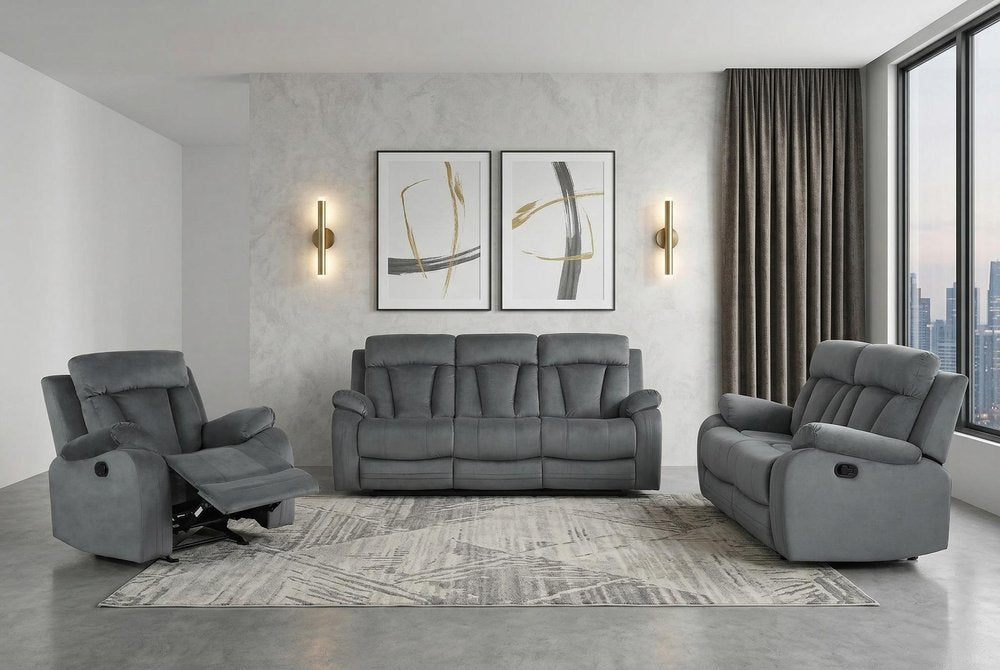 Three Piece Indoor Gray Microsuede Six Person Seating Set