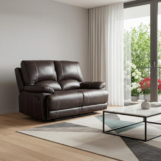 65" Brown Faux Leather Manual Reclining Love Seat