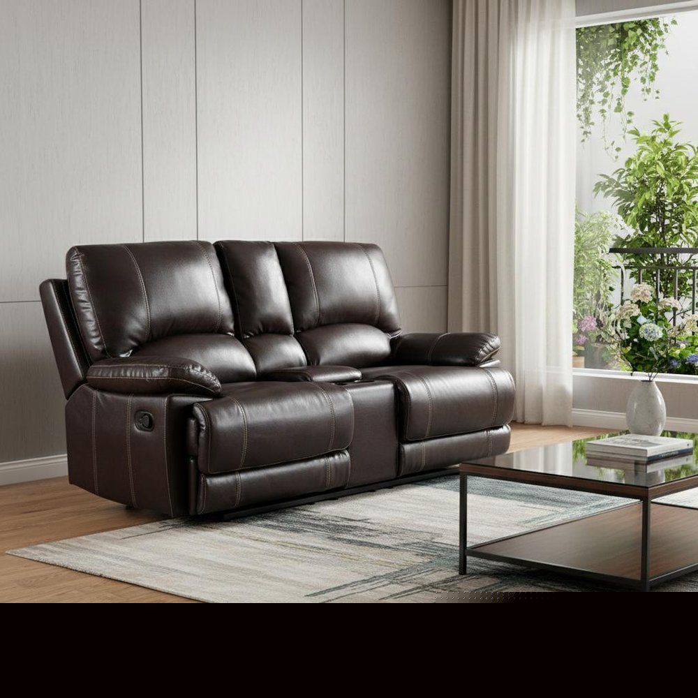 76" Brown Faux Leather Manual Reclining Love Seat With Storage