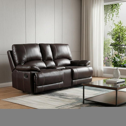 76" Brown Faux Leather Manual Reclining Love Seat With Storage