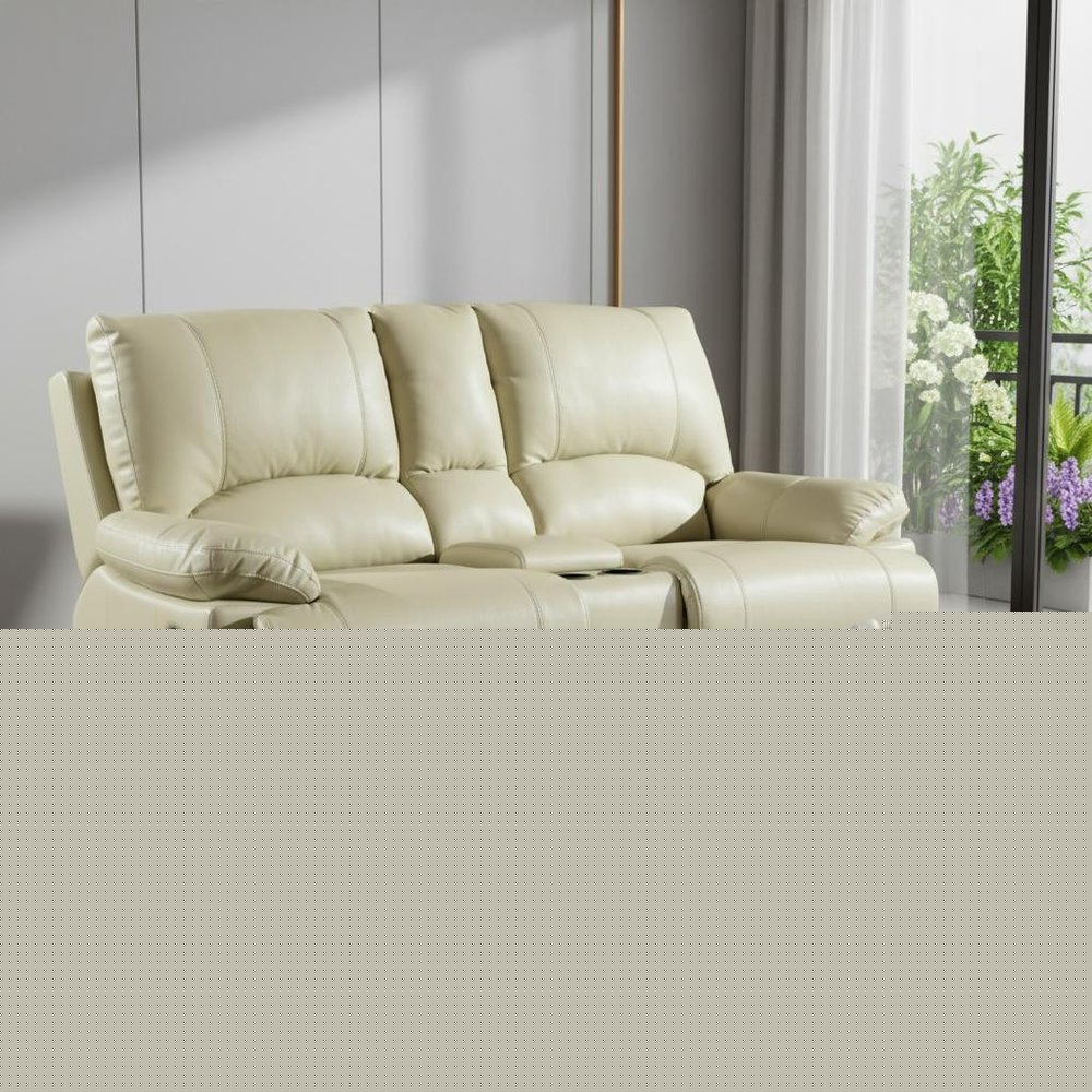 76" Beige Faux Leather Manual Reclining Love Seat With Storage