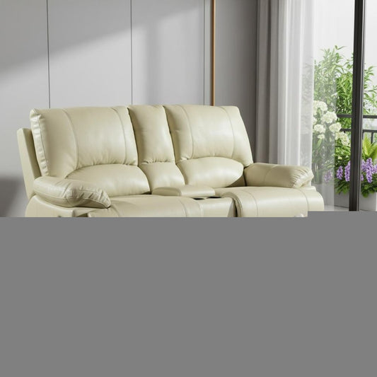 76" Beige Faux Leather Manual Reclining Love Seat With Storage