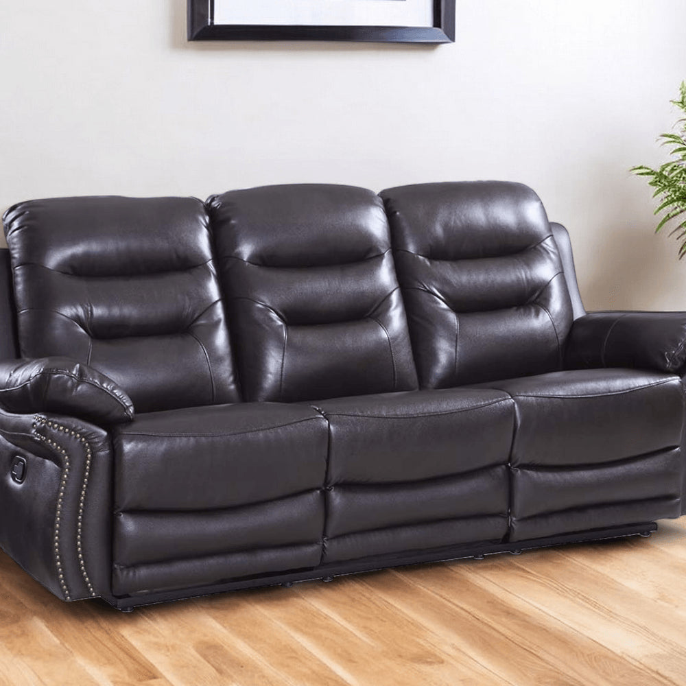 90" Brown Faux Leather Sofa With Black Legs