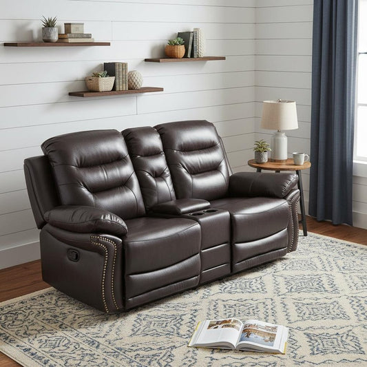 75" Brown Faux Leather Manual Reclining Love Seat With Storage