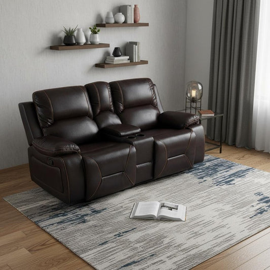 77" Brown Faux Leather Manual Reclining Love Seat With Storage