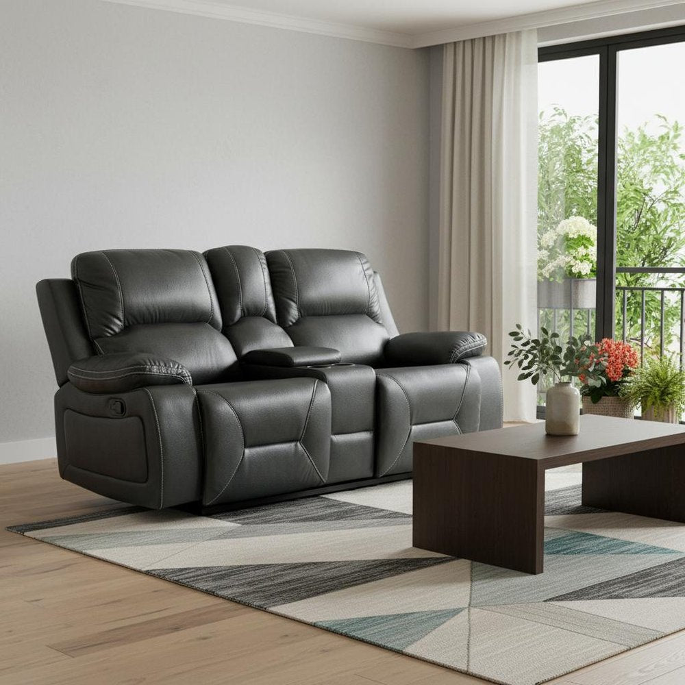 77" Gray Faux Leather Manual Reclining Love Seat With Storage