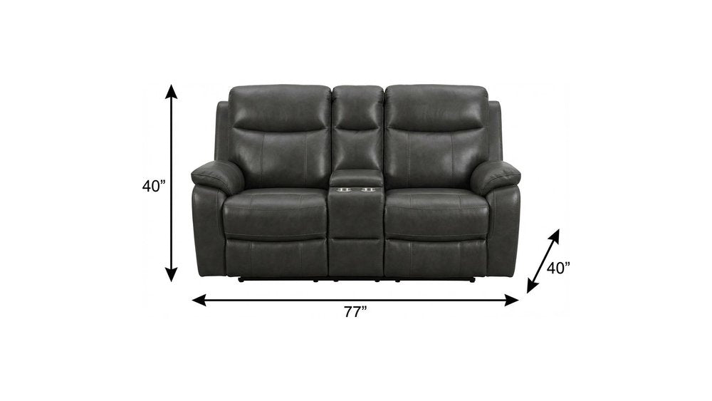 77" Gray Faux Leather Manual Reclining Love Seat With Storage