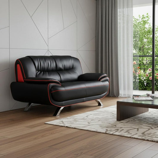 64" Black And Silver Faux Leather Loveseat