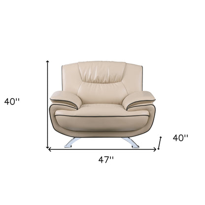47" Beige And Silver Leather Match Club Chair
