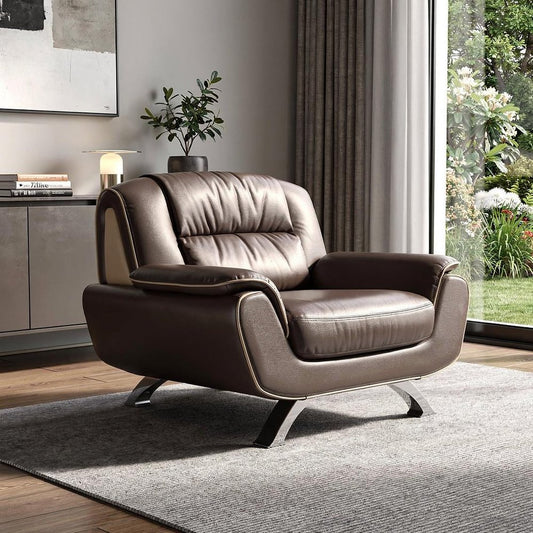 47" Brown And Silver Leather Match Club Chair