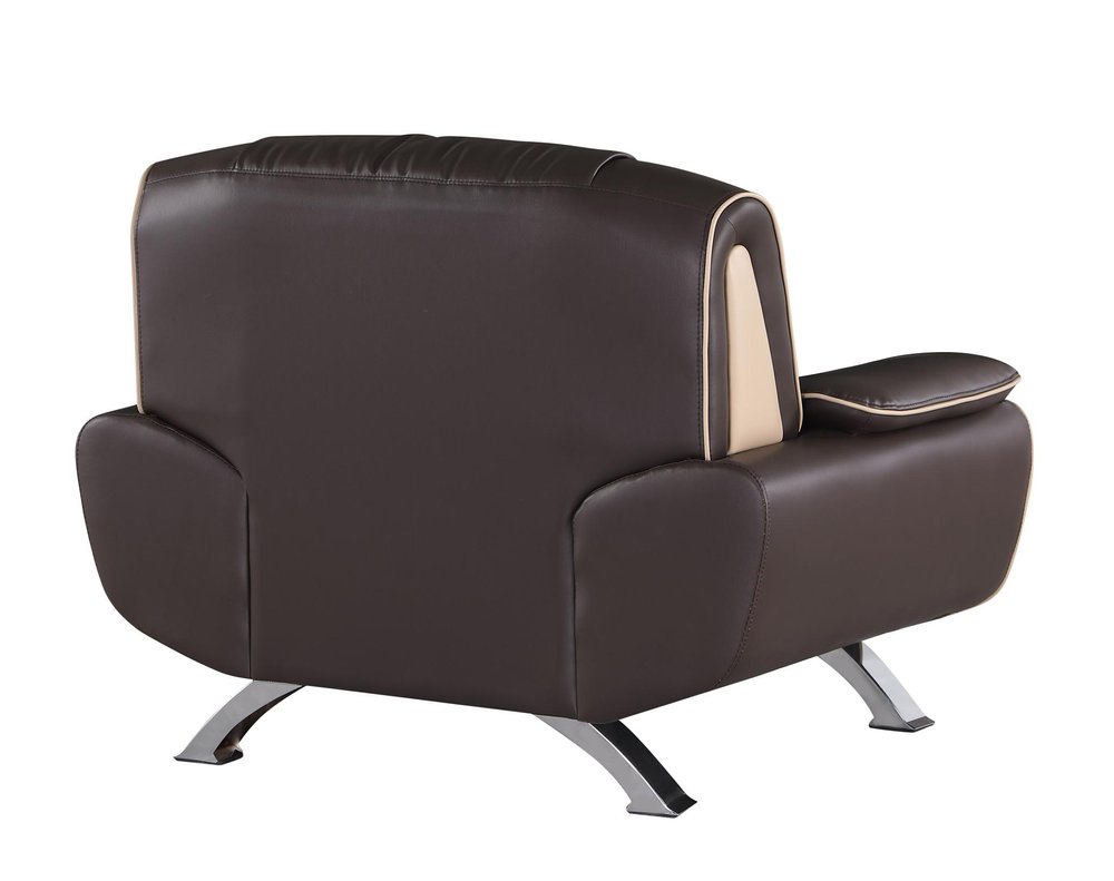 47" Brown And Silver Leather Match Club Chair